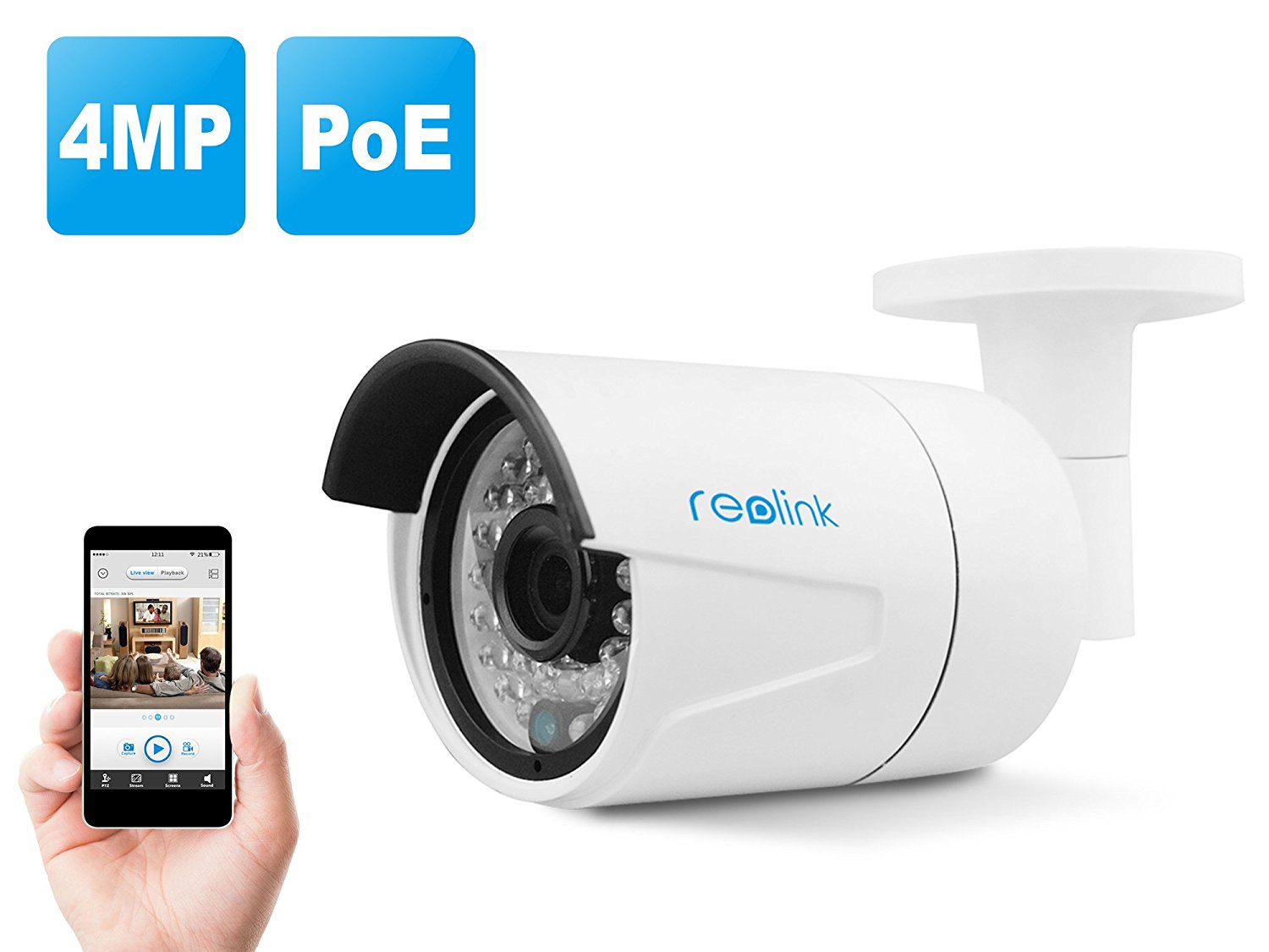 PoE IP Camera, Security Outdoor with Built-in 16GB Micro SD Card, HD 4-Megapixel with Super Day Night Vision, Motion Detection and Remote Access, DIY,No Need Power adapter Reolink RLC-410S