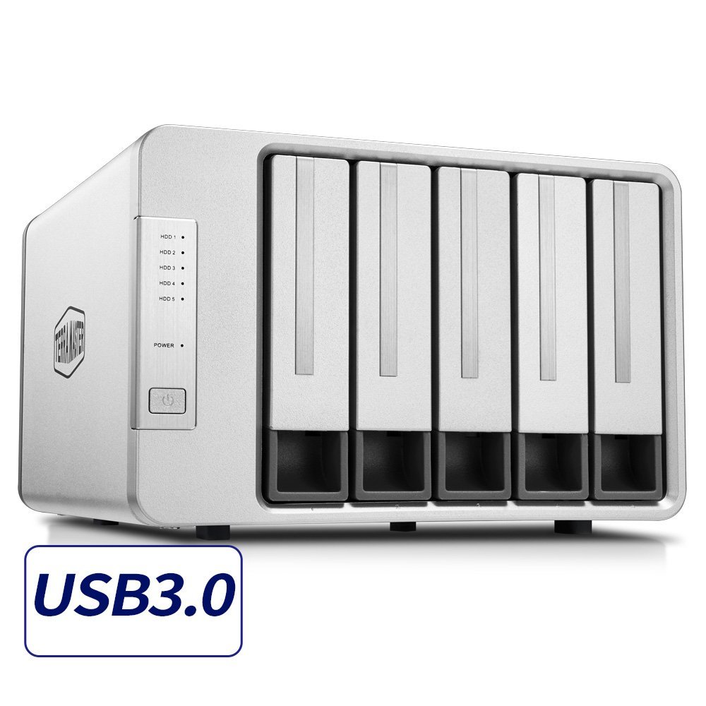 TerraMaster D5-300 USB3.0(5Gbps) Type C 5-Bay External Hard Drive RAID 5 Enclosure HDD and SSD