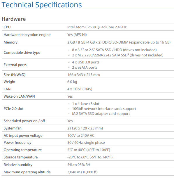 DS181+ SPECS AND HARDWARE LIST