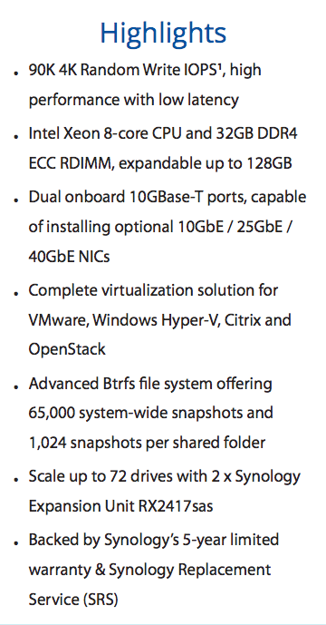 The Synology FS2017 Flash NAS for 90K 4K Random Write IOPS, 10GBe, 25GBe, 40GBe and more