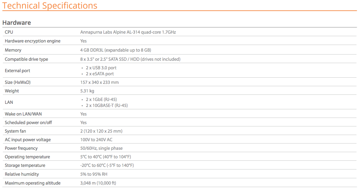 Full Specs of the Synology DS1817 8-Bay 10GBe RJ45 NAS