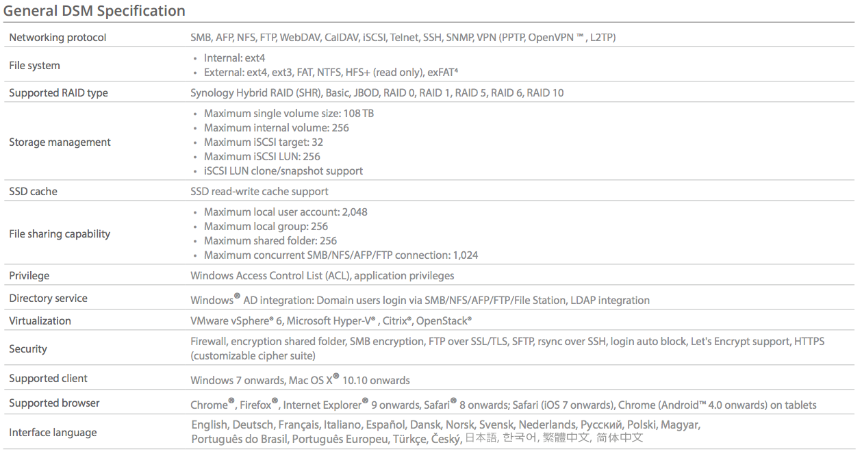 Full Specs of the Synology DS1817 8-Bay 10GBe RJ45