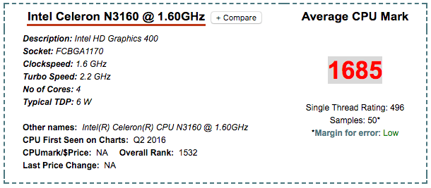 Intel Celeron N3160 Synology DS716+II CPU