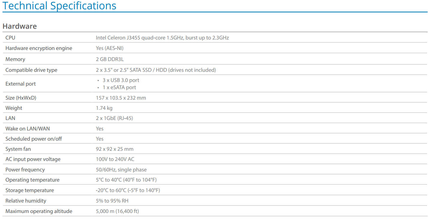 The Synology DS718+ 2-Bay Power NAS for 2018 - Specifications