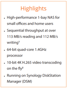 DS118 1-Bay NAS Specs and Data Sheets available 2