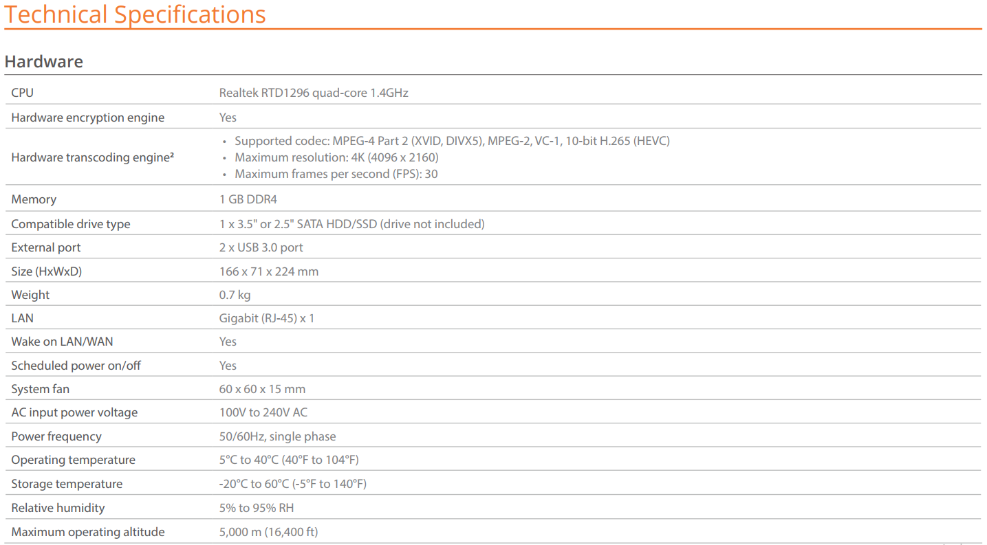 DS118 1-Bay NAS Specs and Data Sheets available 6