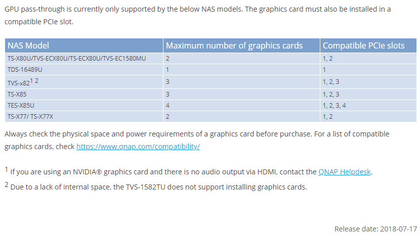 GeForce GTX1050 ti GPU on a Qnap