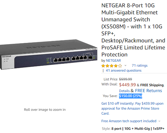 NETGEAR XS508M 8-Port 10G Multi-Gigabit Ethernet Unmanaged Switch