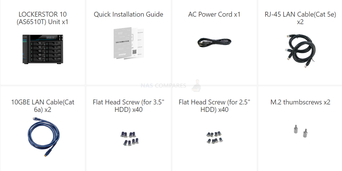 ASUSTOR AS6510T 10 Bay NAS Lockerstor 10 - Quad-Core - Dual 10GbE+2.5GbE -  8GB DDR4 - 2 M.2 Slots