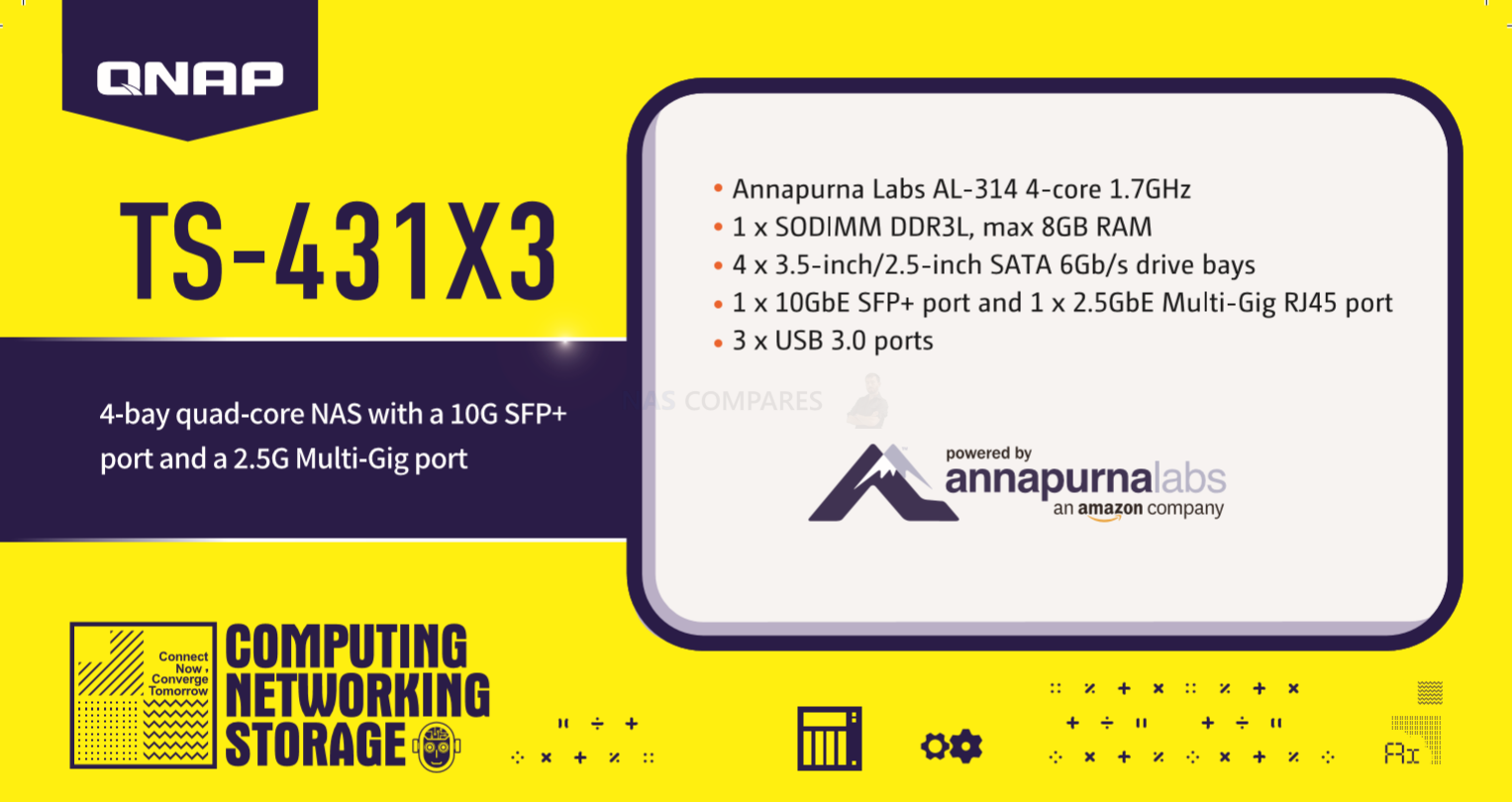 QNAP TS-431X3 4 Bay High-speed NAS with One 10GbE and 2.5 GbE Port
