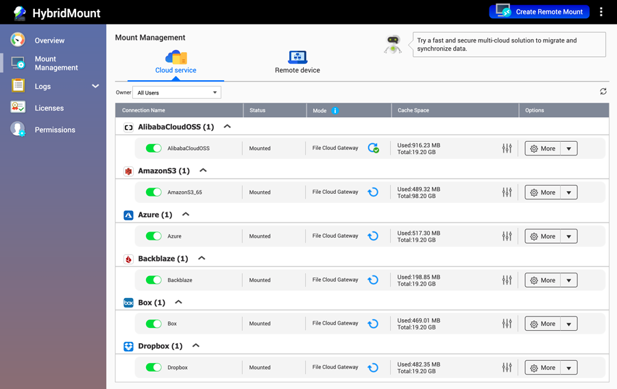 How to keep data on cloud only (eg Backblaze, Dropbox etc) but access from NAS via SMB/NFS/AFP