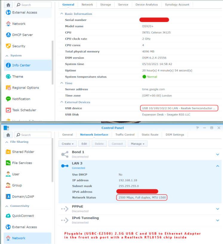 Synology compatible USB 2.5Gbit Ethernet adapter