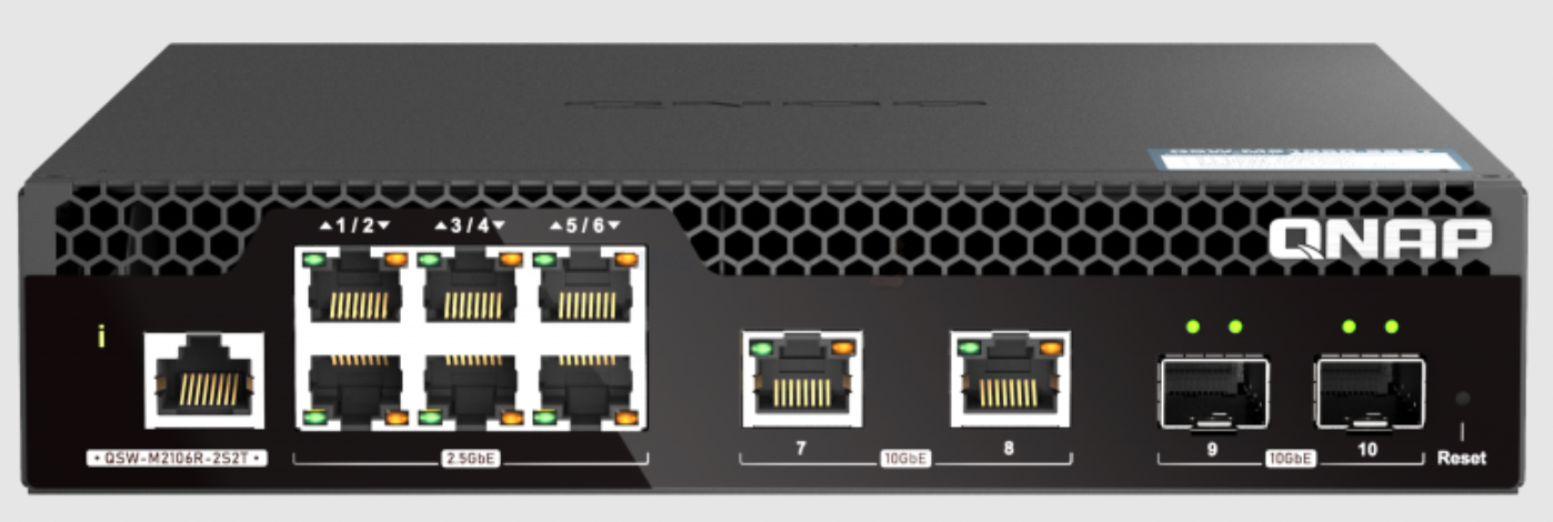 Qnap QSW-M2106R-2S2T managed 10GbE and 2.5GbE ports, half-rack 1U switch