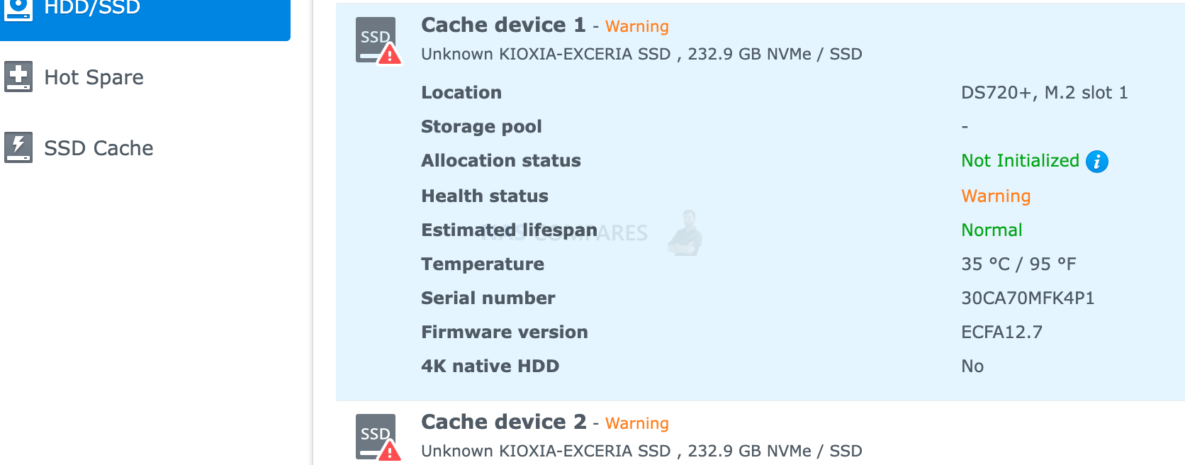 Is KIOXIA ECERIA M.2 NVME SSD good for Synology caching