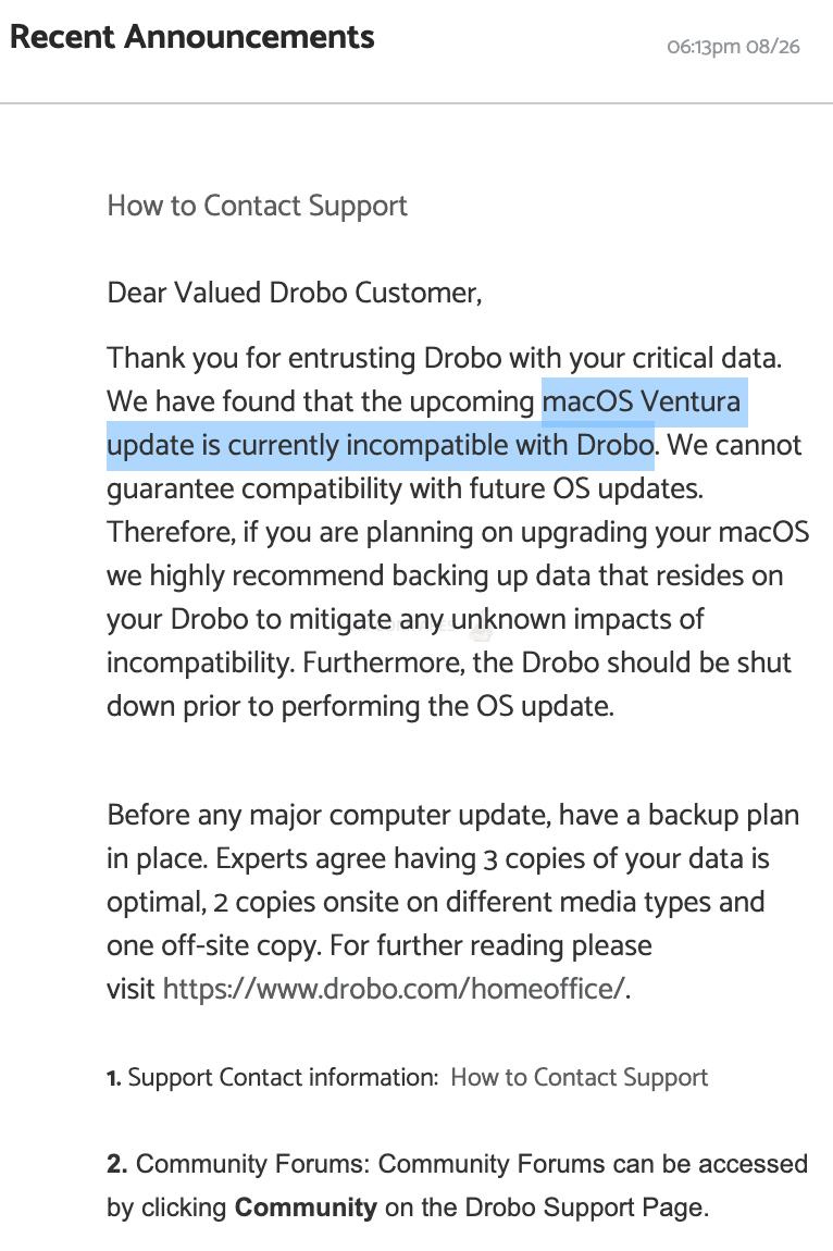 macOS Ventura release date – bad news for Drobo users
