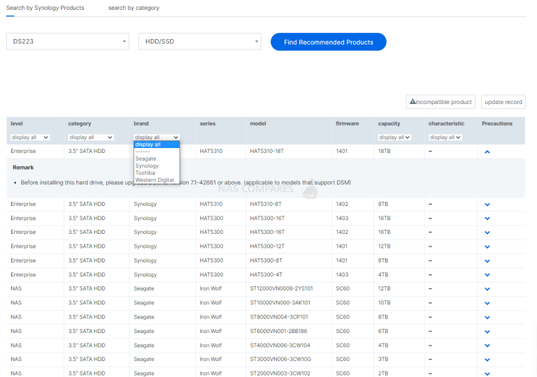 synology drive compatibility chart