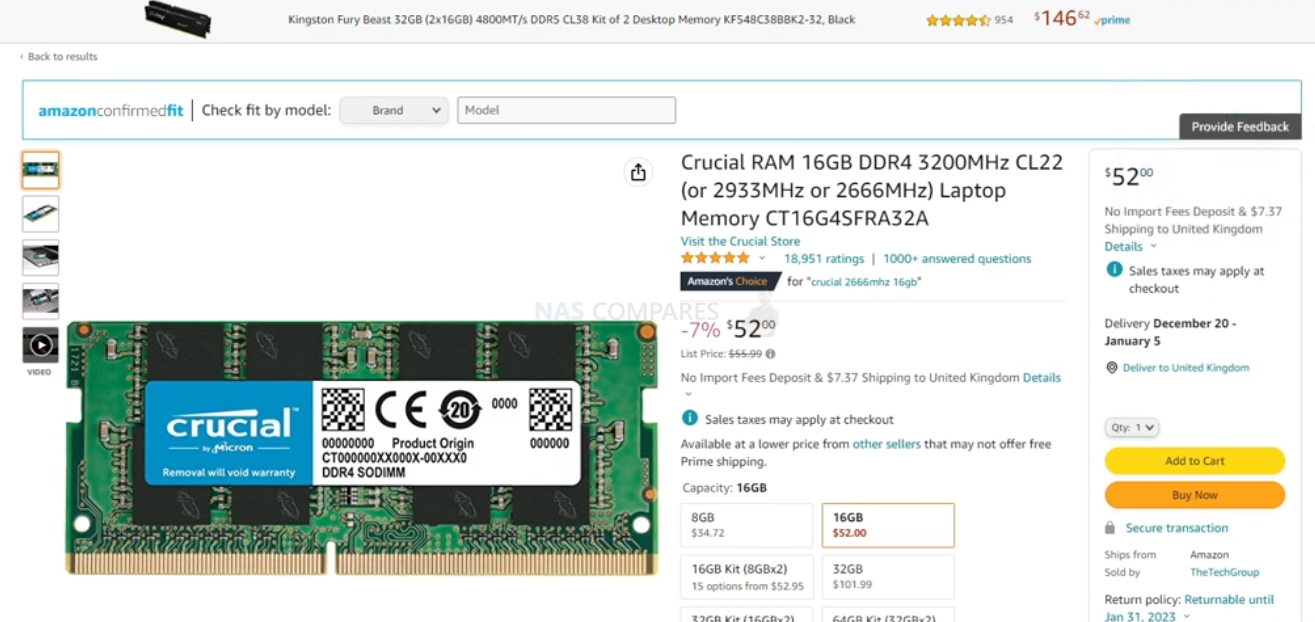 CT16G4SFRA32A - Crucial Memory - 16GB DDR4-3200 PC4-25600 SODIMM