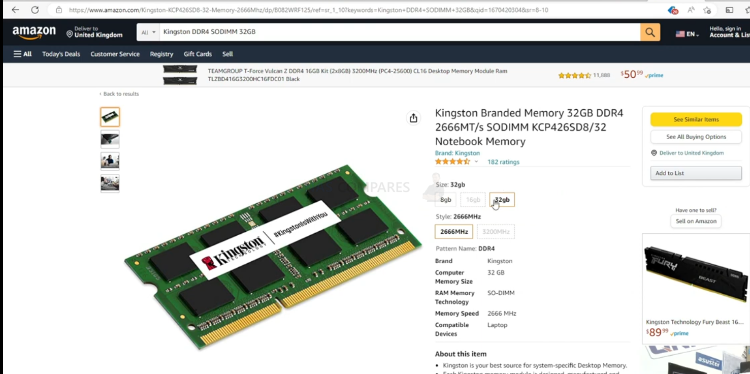 KINGSTON MEMOIRE PC ( 2 X 16GO DDR4 3200 PC25600)