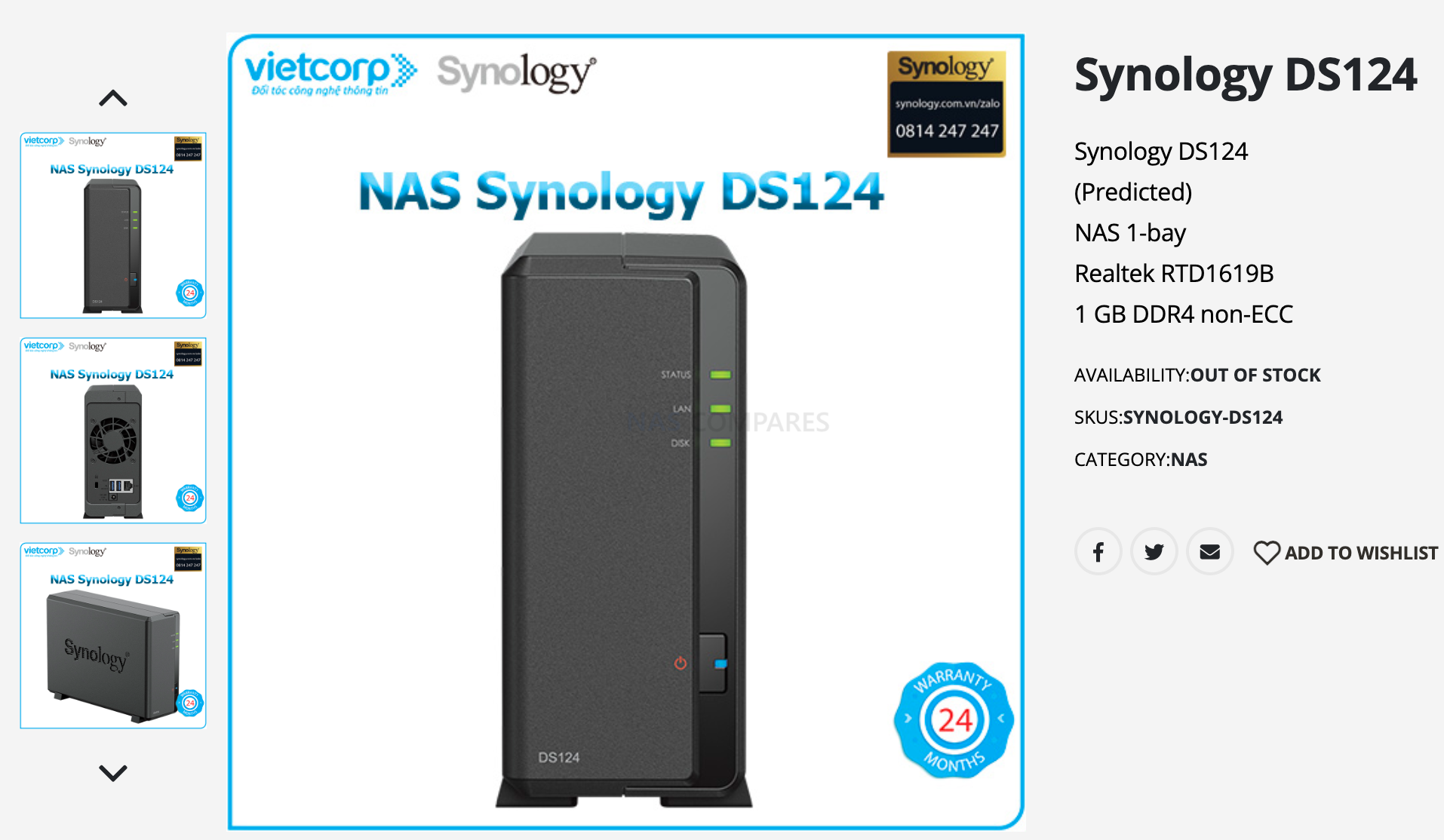 Synology DiskStation DS124 - 1 Baie - Serveur NAS Synology