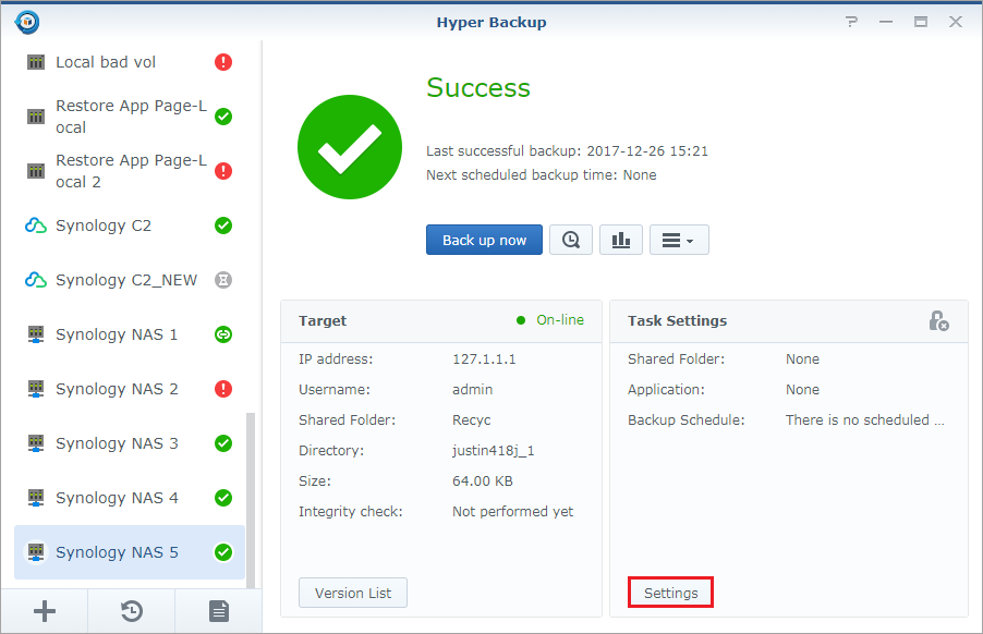 Копирование на synology